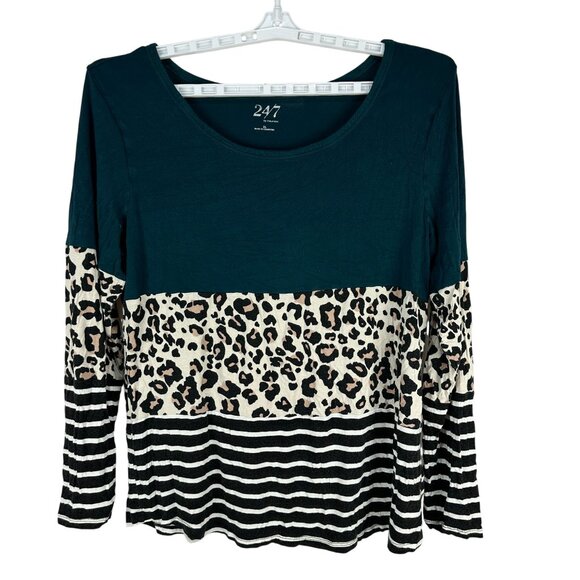 247 By Maurices Womens XL Long Sleeve Colorblock Leopard Stripe Top - Picture 1 of 5